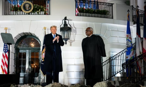 Clarence Thomas with Donald Trump at the swearing-in of Amy Coney Barrett in October 2020.