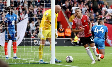Southampton’s Carlos Alcaraz after scoring his team’s second against Birmingham at St Mary’s Stadium