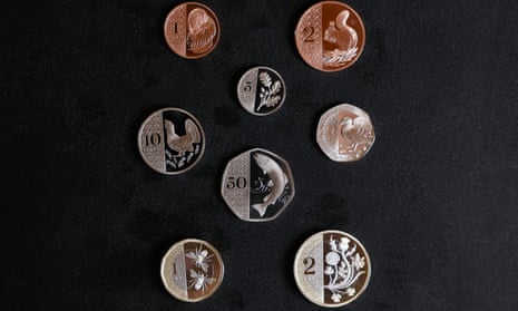 The eight new designs laid out from the 1p coin to the £2 coin
