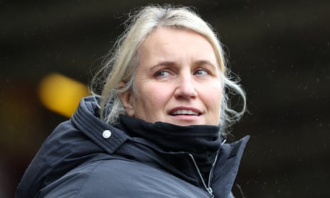 Emma Hayes looks on during the 6-0 defeat of Aston Villa in the Women’s Super League on Saturday.