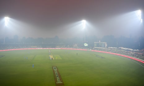 Smoke haze is seen during a Big Bash League match between at Manuka Oval in Canberra in 2019.